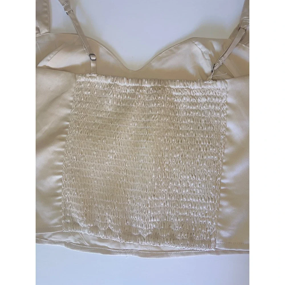 Abercrombie & Fitch Satin Crop Top Champagne Sweetheart Smocked Back Medium